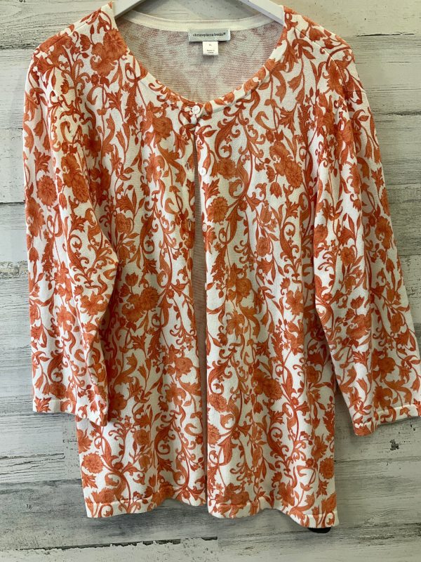 Cardigan By Christopher And Banks In Orange & White, Size: Xl For Discount