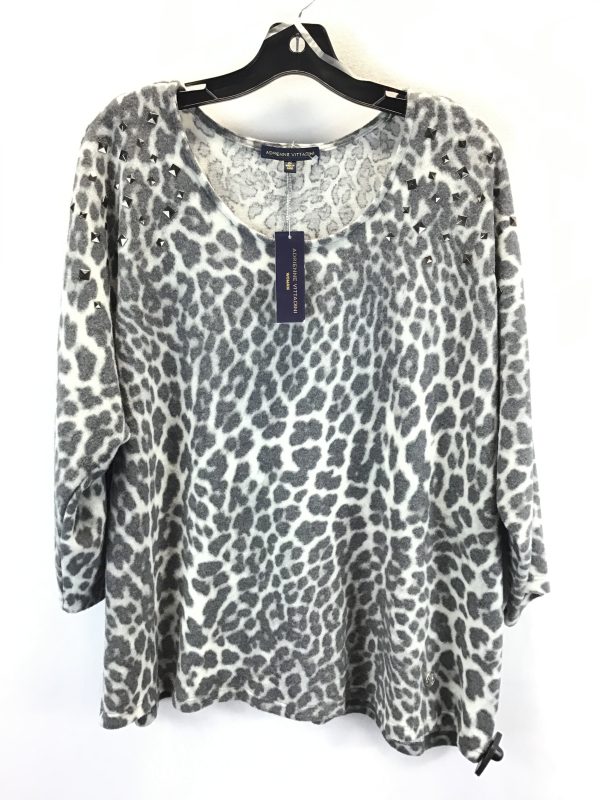 Top 3 4 Sleeve By Adrienne Vittadini In Grey & White, Size: 2x Online Sale